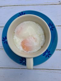 High angle view of breakfast on table