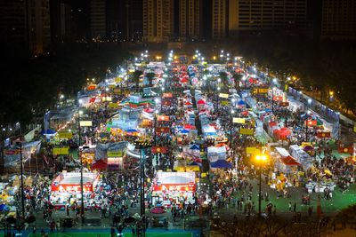 High angle view of people at night