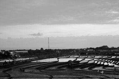 High angle view of agricultural field against sky