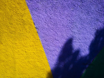 Close-up of multi colored shadow on yellow wall