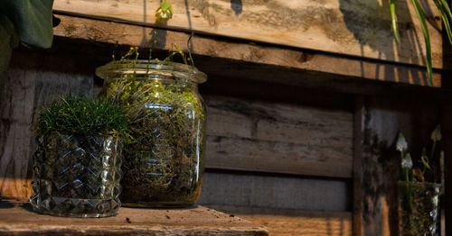 Close-up of glass jar on table