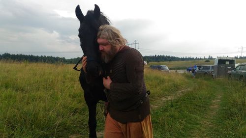 Full length of a horse standing on field