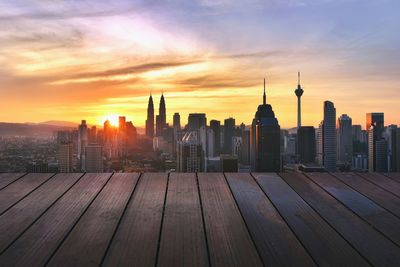 View of cityscape at sunset
