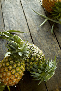 Close-up of pineapples on table