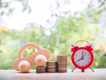 Close-up of clock on table