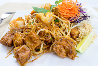 High angle view of meal served in plate