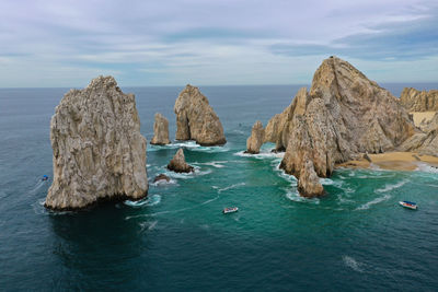 Panoramic view of rocks in sea against sky