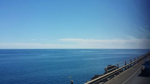 Scenic view of sea against clear blue sky