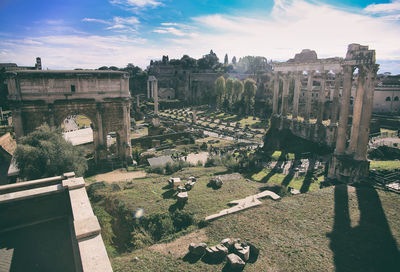 High angle view of historic building against cloudy sky
