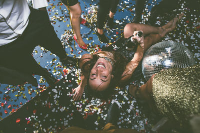 High angle view of people enjoying at might club