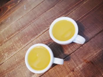 High angle view of tea served on table
