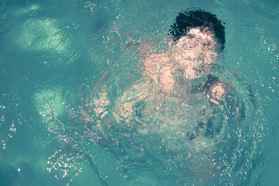 High angle view of man swimming in pool