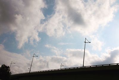 Low angle view of telephone pole against sky