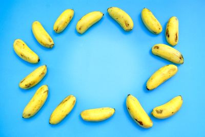 Directly above shot of fruits against blue background