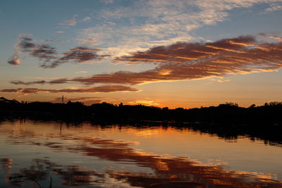 Scenic view of lake against cloudy sky