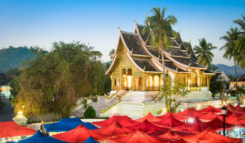 Traditional temple against clear sky