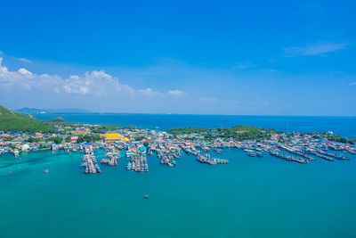 Scenic view of sea against blue sky