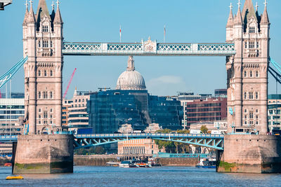 Iconic tower bridge connecting londong with southwark on the thames river