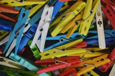 Full frame shot of colorful clothespins