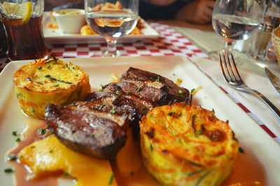 Close-up of food served in plate