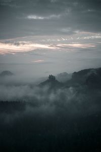 Aerial view of landscape against sky during sunset