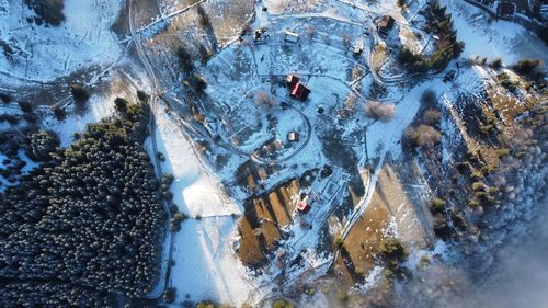 High angle view of snow covered landscape