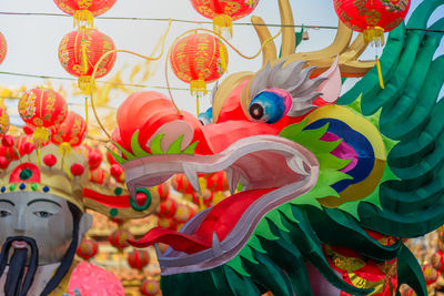 Low angle view of lanterns hanging in market