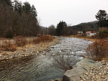 Scenic view of river against clear sky during winter