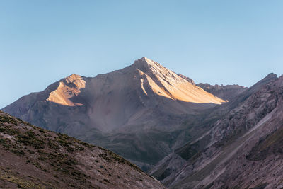 Panoramic view of mountains against clear blue sky