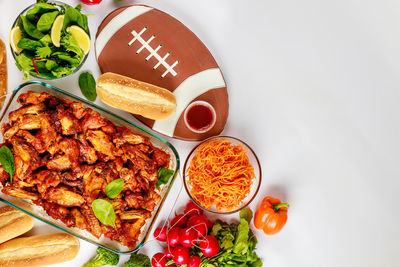 High angle view of food on white background