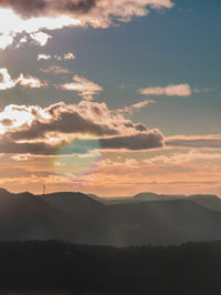 Scenic view of silhouette mountains against sky at sunset