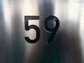 Close-up of numbers on metallic wall