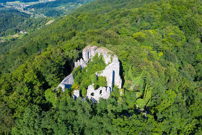 Aerial view of the ruins of cesargrad castle, rural croatia