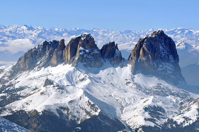 Ski resort in a snow covered mountain. dolomites, italy