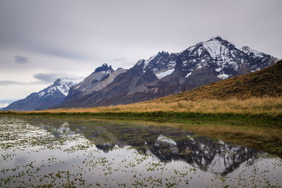 Scenic view of snowcapped mountains against sky