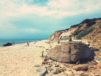 View of rock formations on beach