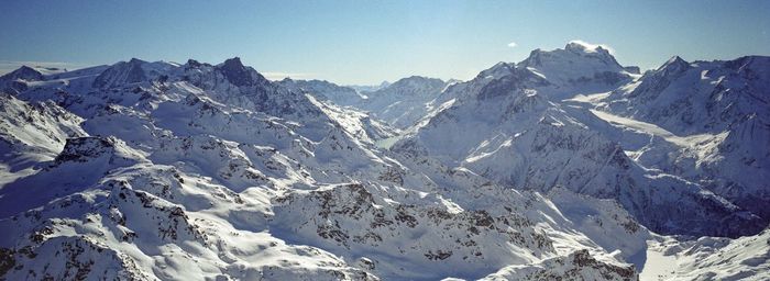 Scenic view of snowcapped mountains against sky