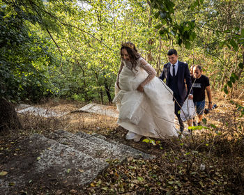 Rear view of bride and groom 