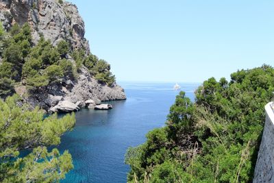 Scenic view of sea against clear sky