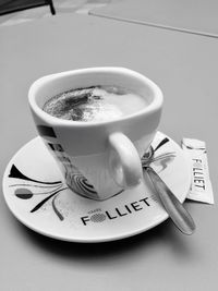 High angle view of coffee on table