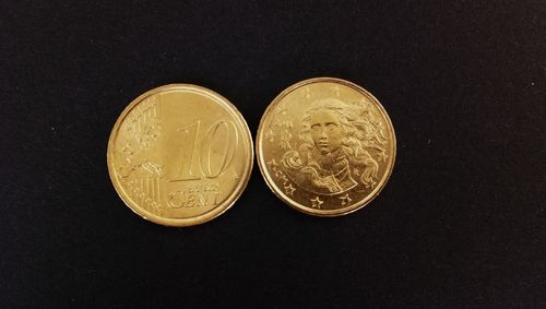 Close-up of coins on black background