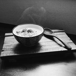 High angle view of breakfast on table