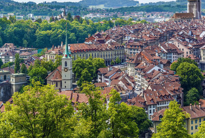 Aerial view of bern old town from rose garden hill, switzerland