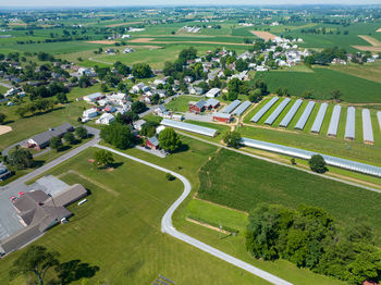 High angle view of buildings in city