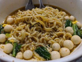 Close-up of noodles in bowl