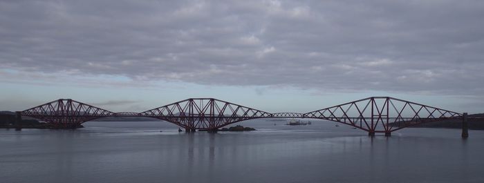 View of suspension bridge against cloudy sky