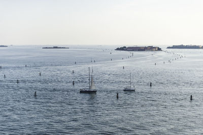 Scenic view of sea against clear sky