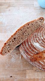 High angle view of bread on cutting board