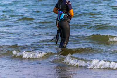 Rear view of man standing on beach