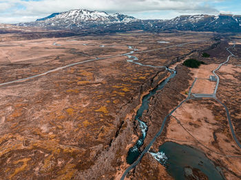 The well visible tectonic plate at thingvellir national park in iceland.